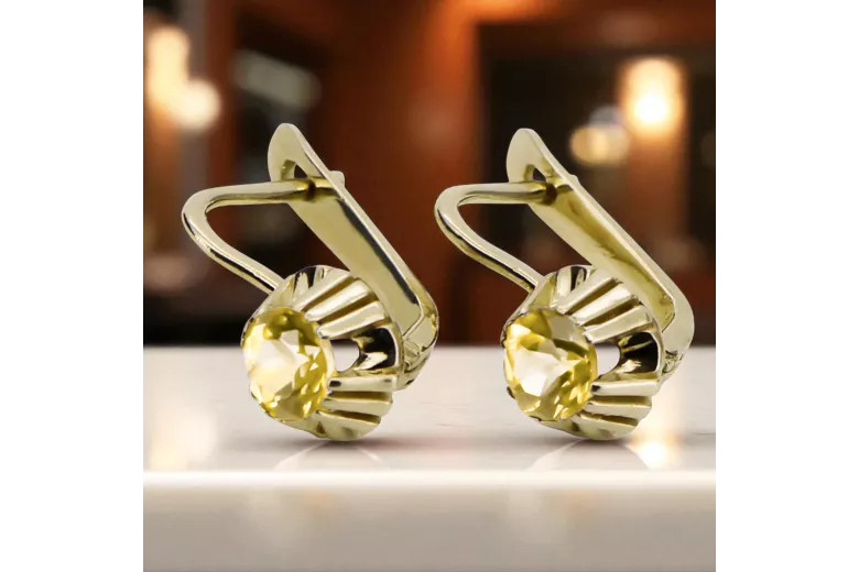 14K жълто злато Жълт перидот Обеци Винтидж vec027y